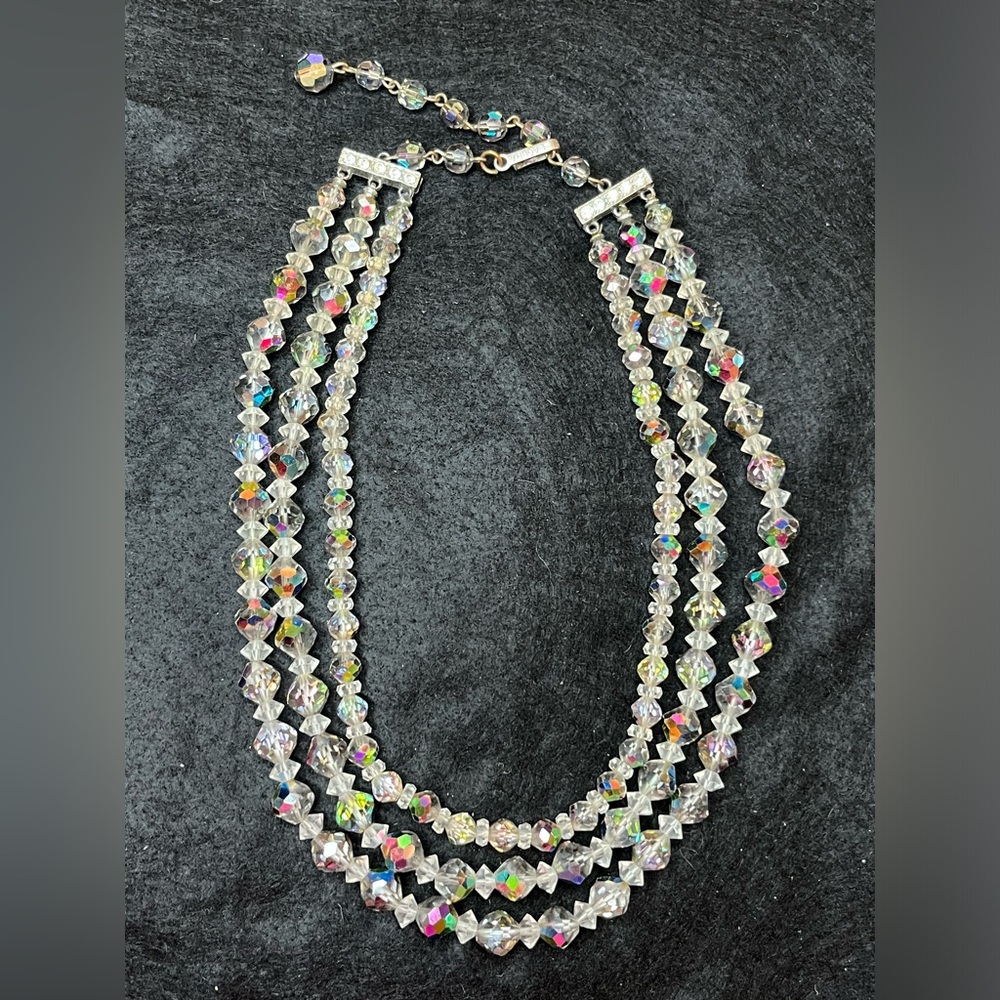 Vintage Laguna Aurora Borealis Crystal Choker Necklace Three strand Wow